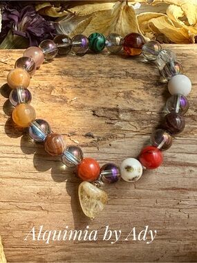 Gemstones Multicolor Beaded Bracelet with Citrine Heart Charm